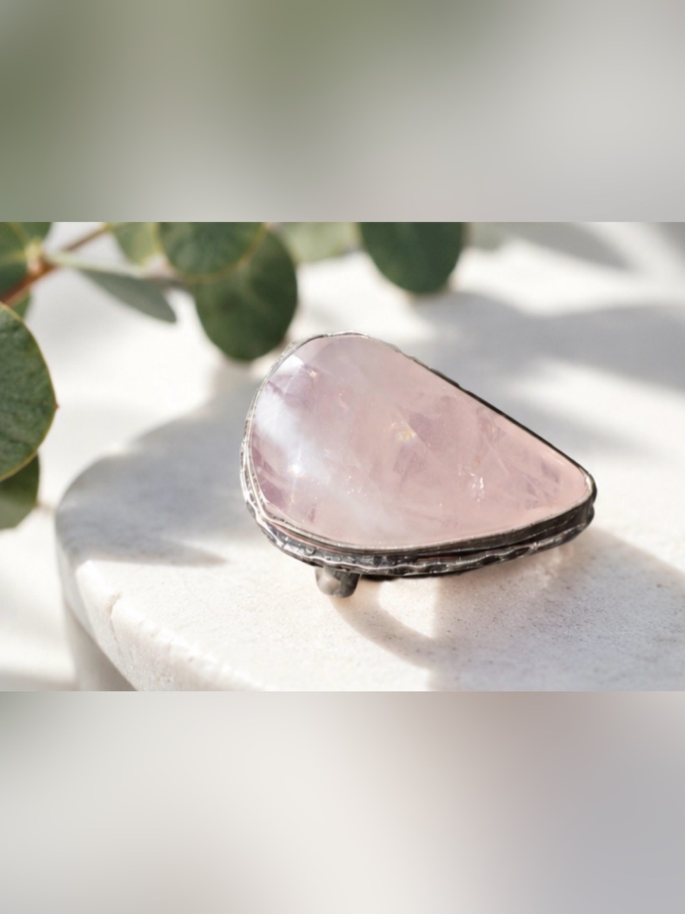 925Sterling Silver plated Pink Stone Statement Ring - Women Jewelry
